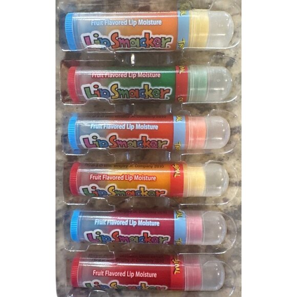 Vintage Bonne Bell Lip Smacker Skittles BUBBLE FONT Lip Balm Set 6pc w/Zip Pouch - Picture 2 of 8